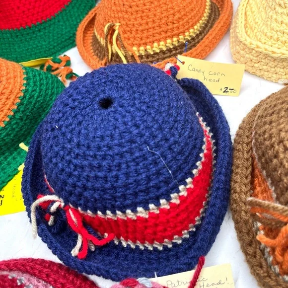 Handmade Crochet Knit Kids Blue Multicolor Hats Children’s Beanie Lot Of 18 NWT